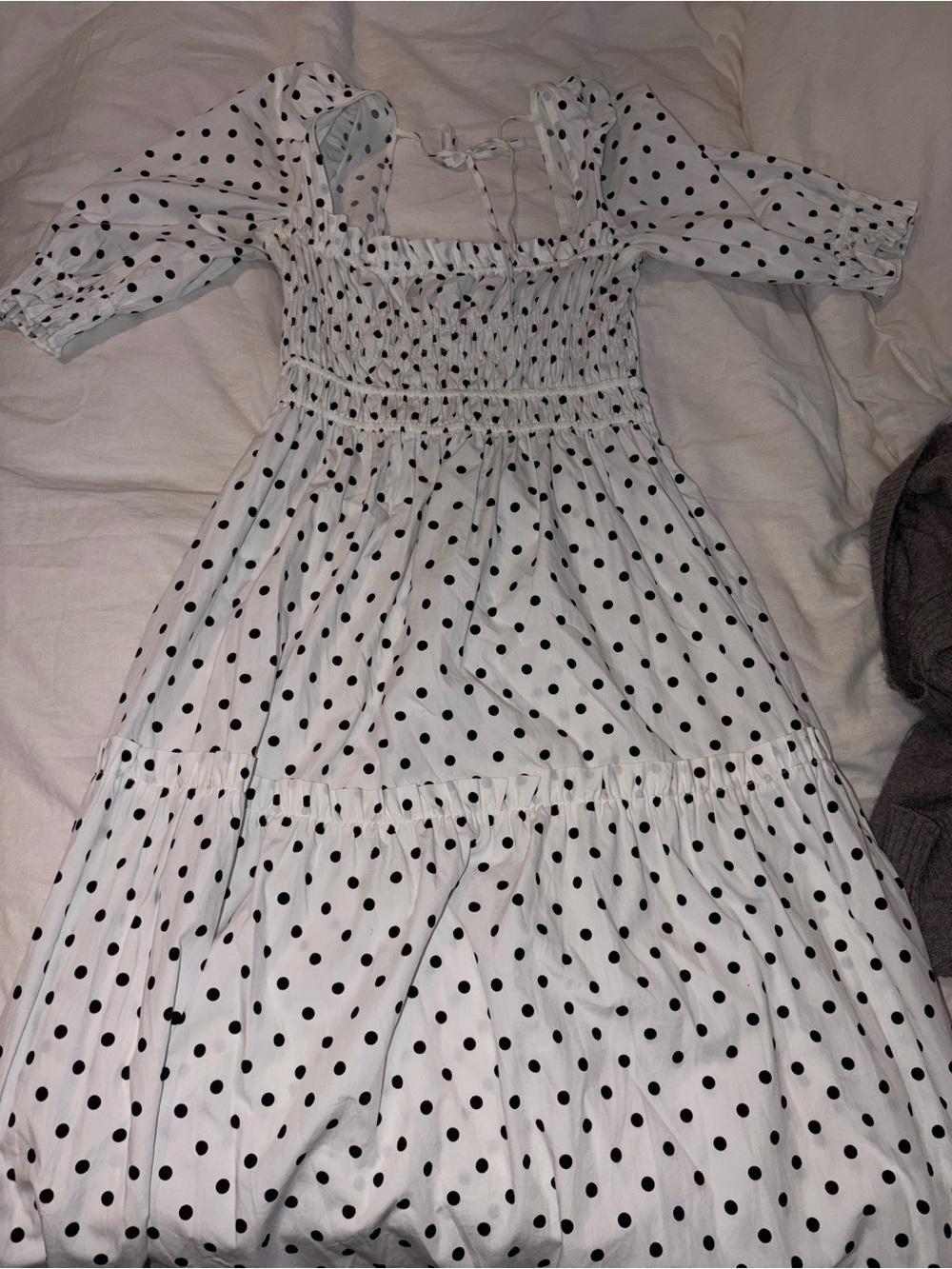 White Polka Dot Smocked Dress